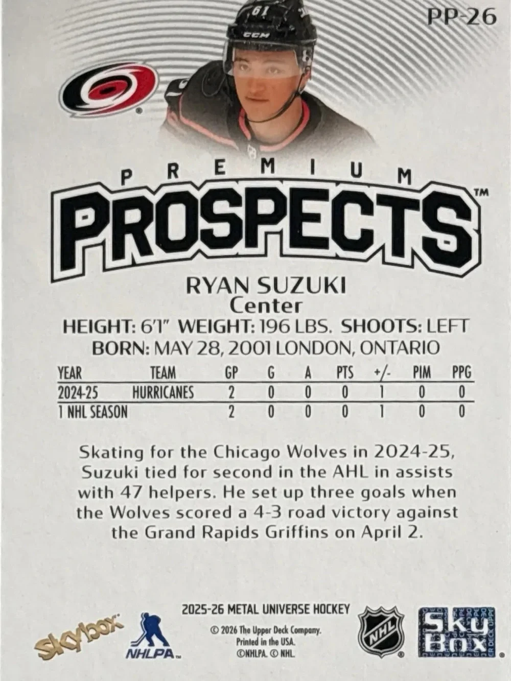 Skybox Prizm Ryan Suzuki Hockey Trading Card - Prospect